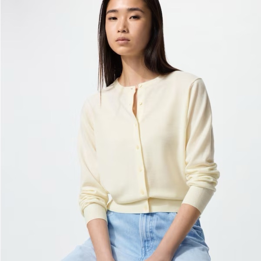 Uniqlo cream merino wool crewneck cardigan - XS NWOT